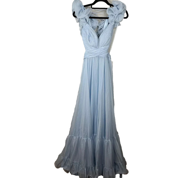 NWT MAC DUGGAL Dress 67911 Powder Blue Ruffle Tiered Chiffon Cutout $598 - Picture 5 of 7
